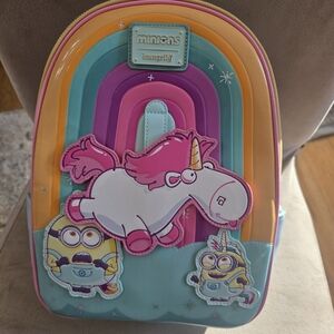 Loungefly Minions Fluffy Unicorn Rainbow Mini Backpack.